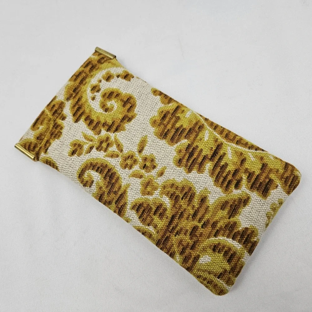 Vtg Optical Fashion by Rosanne Eyeglasses Case Gold Tapestry Kiss Lock MCM Boho